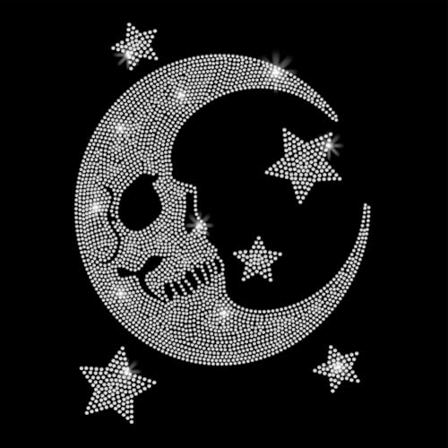 SUPERDANT Skelett Mond Kristall Strass Hotfix Zum Aufbügeln Strass Aufbügler Applikation DIY Transfer Weißes Glitzer Stras Muster Dekoration Für T Shirts Taschen Kissen Jacken 29.7x21cm von SUPERDANT