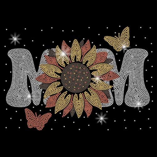 SUPERDANT SonnenFlowern Mama Zum Aufbügeln Strasssteine Flowern Und Schmetterlinge Glitzernde Glas Strass Aufkleber DIY Hotfix Transfer Strass Aufnäher Für T Shirts Kleidung Hoodies Geschenke von SUPERDANT