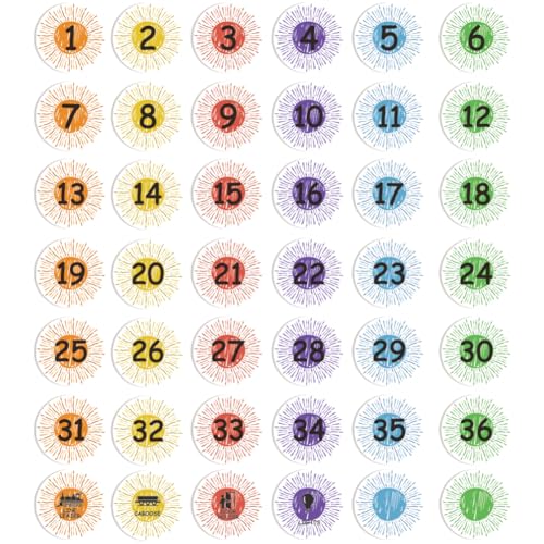 SUPERDANT Sonnenstrahlen Nummernaufkleber 1-36 Klassenzimmer Aufkleber Für Die Aufstellung 42 Stück Selbstklebende Zahlen Aufkleber DIY Hüpfspiel Wand Aufkleber Für Schulboden Schreibtisch Stuhl Tür von SUPERDANT
