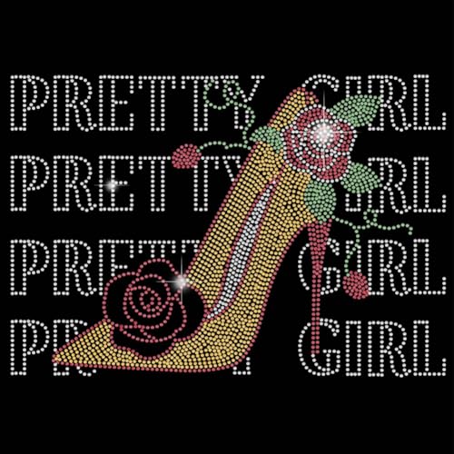 SUPERDANT Strass Hotfix Zum Aufbügeln Mit Rosen High Heels Strass Hotfix Transfer Patch Hübsches Mädchen Bling Aufbügler Wärmeübertragung Bügelbild Strass Zum Aufbügeln Für Kleidungstaschen von SUPERDANT