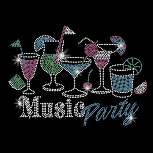 SUPERDANT Strass Aufnäher Zum Aufbügeln Mit Cocktail Drinks Musikparty Kristall Wärmeübertragungsaufklebern Glitzernden Strass Aufnähern Für T Shirts Kleidung Tragetaschen Jacken DIY Geschenke von SUPERDANT
