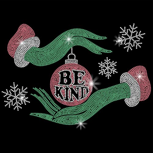 SUPERDANT Strass Aufnäher Zum Aufbügeln Mit Monsterhänden Be Kind Weihnachtskugel T Shirt Kristall Wärmeübertragung Hotfix Aufkleber Kleidungsreparatur Kristall Patch Für Kleidung Taschen DIY Handwerk von SUPERDANT