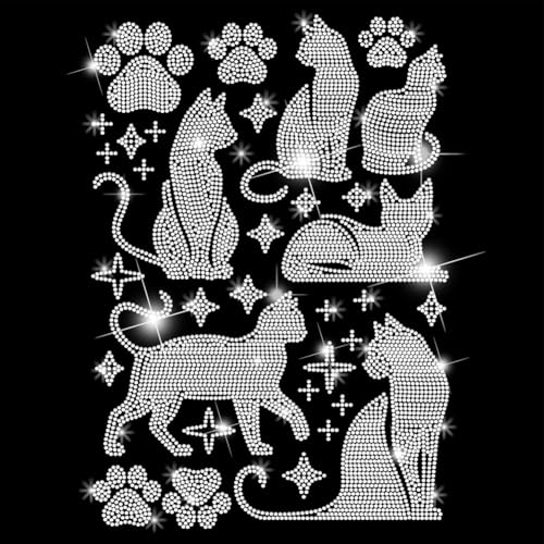 SUPERDANT Strass Hotfix Zum Aufbügeln Katzen Und Sterne Strass Transfer zum Aufbügeln T Shirt Stras Hotfix Transfer Patch Wärmetransfer Für Kleidung Hut Dekor Geschenke Für Katzenliebhaber von SUPERDANT