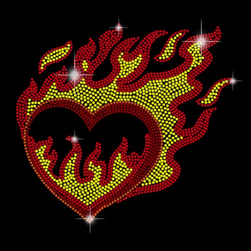 SUPERDANT Strass Hotfix Zum Aufbügeln Mit Flammenherz Bügelbild Strass Zum Aufbügeln T Shirt Transferfolie Stras Hotfix Transfer Patch Stras Transfer Aufbügel DIY Dekor Für T Shirts Hoodie Tasche von SUPERDANT