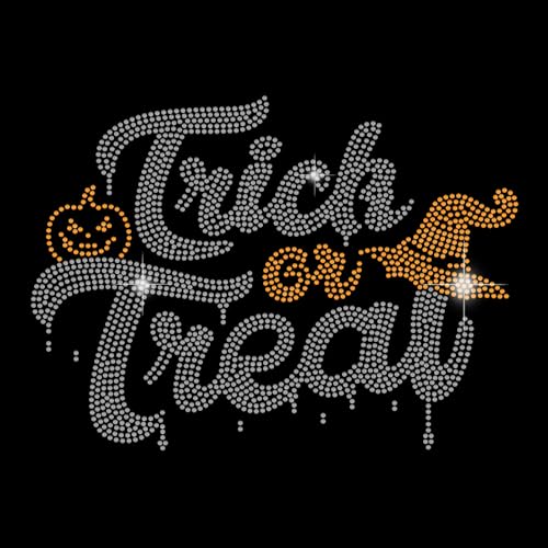 SUPERDANT “Trick or Treat ” Kristall Strassstein Wärmeübertragungs Halloween Hotfix Strass Bling Strass Schablone Hexenhüte Halloween Kostüm T Shirt Wärmeübertragungs Hotfix Strassstein DIY Aufkleber von SUPERDANT