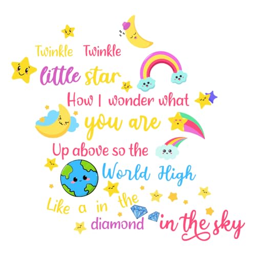 SUPERDANT Wandaufkleber Cartoon Sterne Mond Wandsticker Inspirierende Zitate Wandtattoo Kinderzimmer Wanddekoration Vinyl Wandsticker Mit Twinkle Twinkle Little Star Rhmye Wunderschönes von SUPERDANT