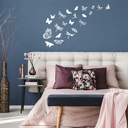 SUPERDANT Wandaufkleber Mit Weißen Schmetterlingen Insekt Schmetterling Libelle Großer Abnehmbarer Wandsticker Zum Abziehen Und Aufkleben Wandtattoo Für Kinderzimmer Wanddekoration Vinyl Wandsticker von SUPERDANT