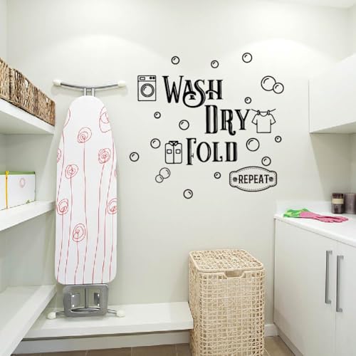 SUPERDANT Waschraum Wandaufkleber Waschen Trocknen Falten Wiederholende Zitate Vinyl Wäschekunst Wandsticker Wandzitat Wandtattoo Vinyl Wandsticker Für Waschraum Waschen Badezimmer Wanddekoration von SUPERDANT