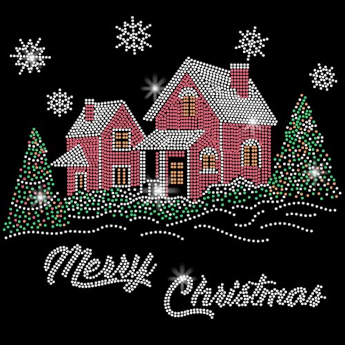 SUPERDANT Weihnachts Strass Transfer Zum Aufbügeln Motiv Cottage Baum Schneeflocken T Shirt Kristall Wärmetransfer Aufkleber Kleidungsreparatur Kristall Patch Für Kleidung Taschen DIY Handwerk von SUPERDANT