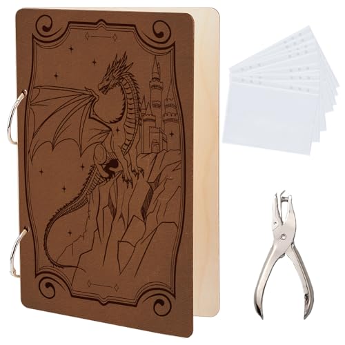 SUPERDANT Western Dragons Grußkarten Organizer Set Wonderful Memories Kartenhalter Aus Holz Ordner Anzughalterbuch Mit 2 Ring Innenhülle Und Locher Für Geburtstags Und Hochzeitsgeschenke von SUPERDANT