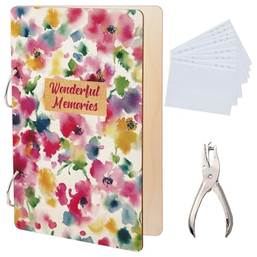 SUPERDANT Wonderful Memories Grußkarten Set Holz Aquarellblumen Karten Organizer Anzugordner Postkartensammlung Mit 2 Ring Und Locher als Geburtstags Und Hochzeitsgeschenk von SUPERDANT