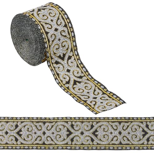 SUPERFINDINGS 1 Rolle 7m Jacquardband Im Ethno Stil 5cm Breit Schwarze Stickerei Polyesterbänder Florales Stoffbesatzband Für DIY Kleidung Nähen Dekorationen von SUPERFINDINGS