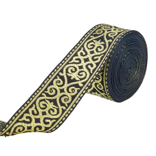 SUPERFINDINGS 1 Yard Ethnisches Stil Jacquard Band Vintage Besticktes Gewebtes Band 7.66 Breite Blumen Metallic Jacquard Band Blumiges Polyester Band Für Die Verzierung von Kleidung von SUPERFINDINGS