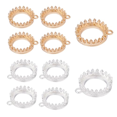 SUPERFINDINGS 10 Stk 2 Farben offene Lünetten für Harz 16mm Messing Runde Lünette Anhänger Tabletts Cabochons Einstellungen Tabletts offene Rückseite Krone hohle Tablett Charms für Schmuckherstellung von SUPERFINDINGS