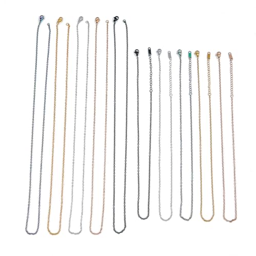 SUPERFINDINGS 10 Stück 5 Farben Kabelketten Halsketten 2 Größen 304 Edelstahl Halskettenketten Set Dünne Lange Solide Kabelketten Halskettenverlängerung 40.5cm / 60cm von SUPERFINDINGS