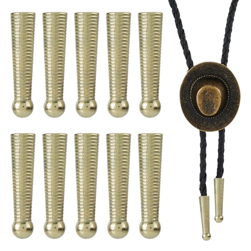 SUPERFINDINGS 10 Stück Bolo Tie Spitzen Goldene Bolo Tie Verschluss Ersatz Endkappen Legierung Kordelende Für Bolo Tie Schnalle Zubehör Lange Kordelendenkappen Für DIY Kleidung Innendurchmesser: 4.5mm von SUPERFINDINGS