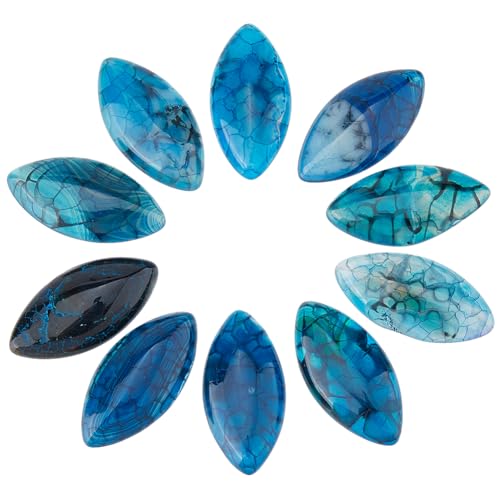 SUPERFINDINGS 10 Stück Tropfenförmige Natürliche Edelstein Cabochons Aus Pferdeaugen Achat Natürlicher Achat Cabochons Zur Schmuckherstellung Halskette Ohrring Basteln Stahlblau von SUPERFINDINGS