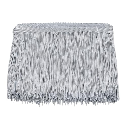 SUPERFINDINGS 10.94 Yard (10 m) Hellgraues Polyester Quastenbesatz Näh Spitzenbesatz Mit Quaste Zum Nähen von Fransenbesatz Spitzenband Silberne Fransenbesatz Verzierung von SUPERFINDINGS
