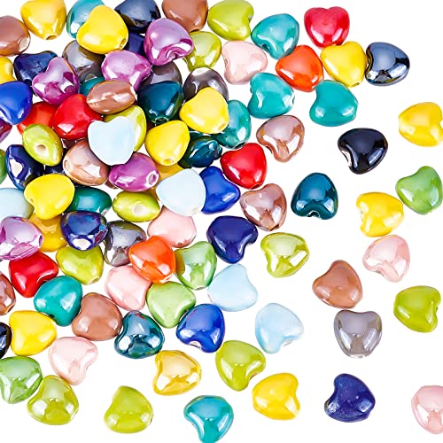 SUPERFINDINGS 100 Stück 10mm Zufällige Farbe Handgefertigte Porzellanperlen Herz Keramikperlen Keramik Lose Perlen Zwischenperlen Für DIY Schmuckherstellung, Bohrung: 1.8mm von SUPERFINDINGS