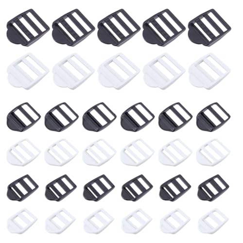 SUPERFINDINGS 100 Stück Kunststoff Leiterverschlussschnalle Verstellbarer Gurtband Verstellbare Kunststoff Leiterverschluss Schiebeschnalle Für Rucksackgurt Zubehör 40x9mm von SUPERFINDINGS