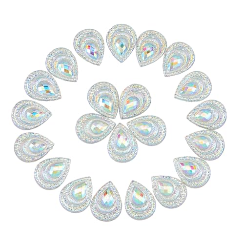 SUPERFINDINGS 100 Stück klare Pfauen-Strasssteine, 17,5 x 13 mm, Pfauenschwanz, flache Rückseite, Kunstharz, Cabochon, Tropfenauge, flache Rückseite, Strasssteine für DIY-Schmuckherstellung von SUPERFINDINGS
