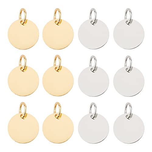 SUPERFINDINGS 100Stk Flache Runde Anhänger Golden & Silver Brass Stamping Blank Tag Charms Für Die Schmuckherstellung 12x0.25mm von SUPERFINDINGS