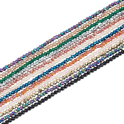 SUPERFINDINGS 12 Stränge, galvanisierte Glasperlen, kleine Rondelle-Perlen, facettierte Glaskristallperle für Armbänder, Halsketten, Schmuckherstellung von SUPERFINDINGS