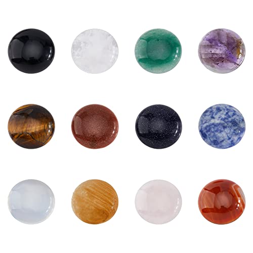 SUPERFINDINGS 12 Stück 12 Stile Natürliche Cabochon Edelsteine 25mm Halbrunde Kuppel Flache Rückseite Quarzsteine Für Halskette Schmuckherstellung DIY Handwerk Handgefertigt von SUPERFINDINGS