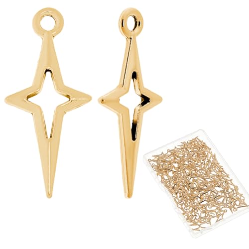 SUPERFINDINGS 120 Stück Goldene Hohlpunkt Sternanhänger Tibetische Goldene Sternanhänger Nordstern Anhänger Anhänger Für DIY Schmuckherstellung Basteln Schlüsselanhänger Bohrung: 1.6mm von SUPERFINDINGS