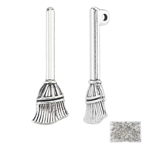 SUPERFINDINGS 140 Stück Zauberbesen Anhänger Antik Silber Besen Anhänger Tibetische Zinklegierung Charms Halloween Dekorative Charms Für DIY Schmuckherstellung Halskette Armband Ohrringe von SUPERFINDINGS