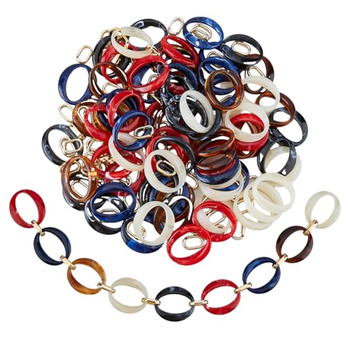 SUPERFINDINGS 150 Stück 6 Farben Acryl Verbindende Ovale Ringe Kette Imitation Edelsteine Schnellverbindung Chians Open Link Ring Kunststoffverbinder Für DIY Schmuckherstellung von SUPERFINDINGS