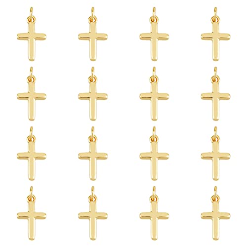 SUPERFINDINGS 16 Stück Kreuzanhänger Aus Messing, 18 Karat Vergoldet, Kreuzanhänger Mit Kreuzmuster, Anhänger Mit Biegeringen Für Halsketten, Ohrringe, Armbänder, Schmuckherstellung, Bohrung: 3.5 mm von SUPERFINDINGS