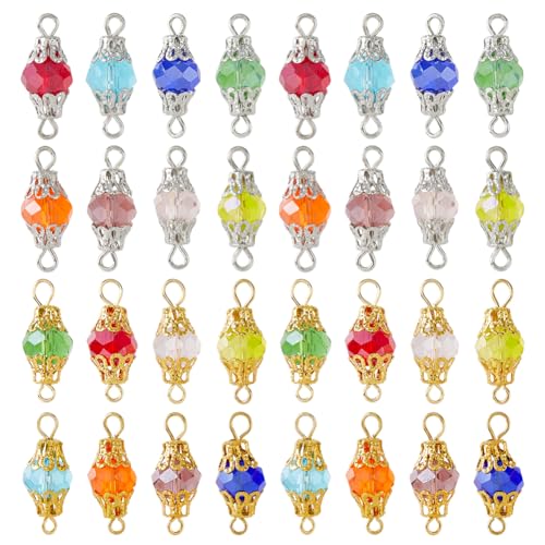 SUPERFINDINGS 160 Stück 16 Farben Glasperlen Anhänger Charms Kristall Anhänger Mit Eisen Schlaufen Für Die Herstellung von Anhängern Für Ohrringe Und Schlüsselanhänger von SUPERFINDINGS