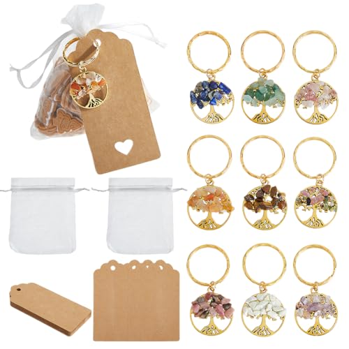 SUPERFINDINGS 18 Set Lebensbaum Partygeschenke Goldener Lebensbaum Schlüsselanhänger Edelstein Chip Schlüsselanhänger Für DIY Hochzeiten von SUPERFINDINGS