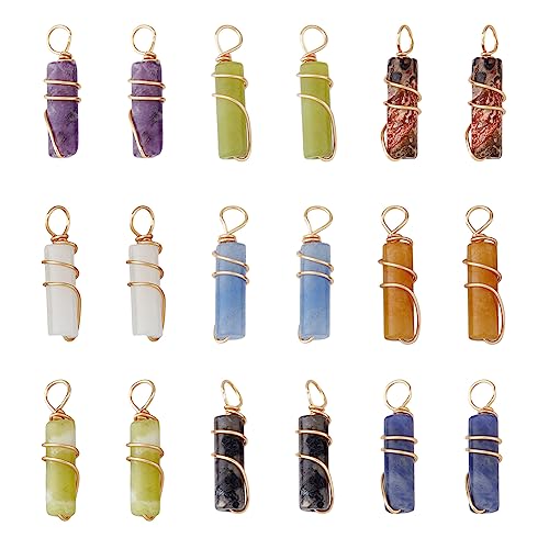 SUPERFINDINGS 18 Stück 9 Stile Edelstein Anhänger Säule Natürliche Gemischte Stein Charms Mit Hellgoldenem Kupferdraht Umwickelt Kristallstein Charms Für Die Schmuckherstellung SUPERFINDINGS 18 Stück 9 Stile Edelstein Anhänger Säule Natürliche Gemischte Stein Charms Mit Hellgoldenem Kupferdraht Umwickelt Kristallstein Charms Für Die Schmuckherstellung von SUPERFINDINGS