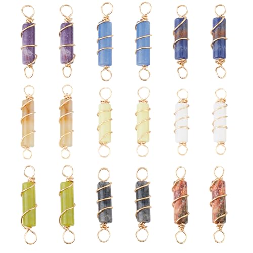 SUPERFINDINGS 18 Stück 9 Stile Natürliche Edelstein Verbinder Charms Säule Goldener Draht Umwickelte Glieder Kristallstein Charms Für Ohrringe Halsketten Armbänder Schmuckherstellung 25mm SUPERFINDINGS 18 Stück 9 Stile Natürliche Edelstein Verbinder Charms Säule Goldener Draht Umwickelte Glieder Kristallstein Charms Für Ohrringe Halsketten Armbänder Schmuckherstellung 25mm von SUPERFINDINGS