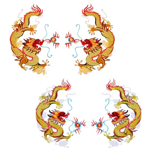 SUPERFINDINGS 2 Paar 2 Stile Goldene Drachen Flicken Zum Aufbügeln Verschiedene Chinesische Bestickte Applikationen Zum Aufnähen Auf Stoff Drachen Applikationen Dekorativ von SUPERFINDINGS