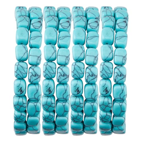 SUPERFINDINGS 2 Strang Ca. 40 türkisfarbene Perlen 8.5x7.5mm Quaderförmiger Edelstein Abstandshalter Lose Perlen Blaue Steinperlen Zur Schmuckherstellung Bohrung: 1.2mm von SUPERFINDINGS