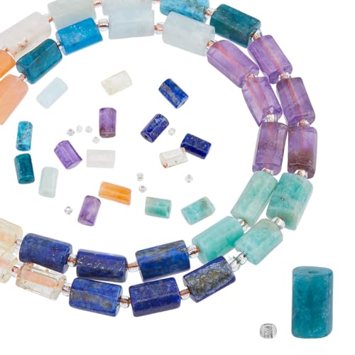 SUPERFINDINGS 2 Strang Natürliche Facettierte Perlen In Säulenform Gemischte Edelsteinperlen Kristall Facettierte Zylinder Abstandshalter Röhrenperlen Säulenform Lose Perlen Loch 1.2 mm von SUPERFINDINGS