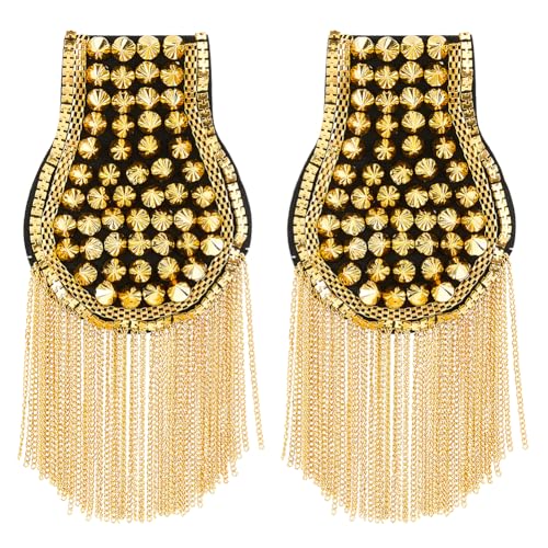 SUPERFINDINGS 2 Stück Goldene Nietenquaste Epauletten Kette Epaulet Schulter Punk Nieten Schultern Quaste Epaulet Board Link Für Blazer Jacken Uniform Zubehör von SUPERFINDINGS