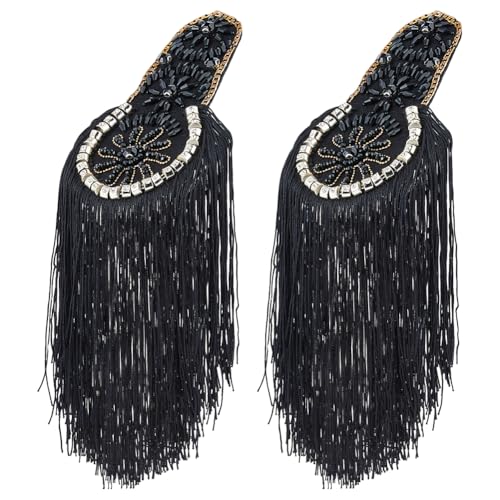SUPERFINDINGS 2 Stück Schulterklappen Aus Polyester Mit Quaste Zum Aufnähen Auf Filzstoff Schulterabzeichen Aus Schwarzen Perlen Mit Strasssteinen Aus Legierung Zubehör Für Kleidermedaillen 32.7cm SUPERFINDINGS 2 Stück Schulterklappen Aus Polyester Mit Quaste Zum Aufnähen Auf Filzstoff Schulterabzeichen Aus Schwarzen Perlen Mit Strasssteinen Aus Legierung Zubehör Für Kleidermedaillen 32.7cm von SUPERFINDINGS