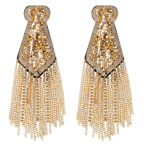 SUPERFINDINGS 2 Stück Strass Quaste Schulter Epaulet Epaulet Spike Kette Schulter Abzeichen Quaste Link Kette Epaulets Für Jacke Blazer Uniformmänner Frauen Gunmetal Golden von SUPERFINDINGS