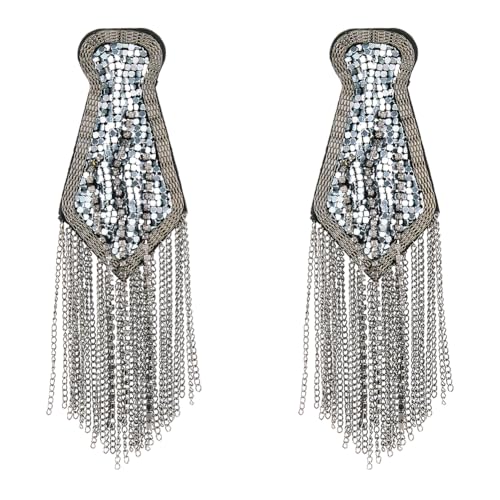 SUPERFINDINGS 2 Stück Strass Quaste Schulter Epaulet Epaulet Spike Kette Schulter Abzeichen Quaste Link Kette Epaulets Für Jacke Blazer Uniformmänner Frauen Gunmetal von SUPERFINDINGS