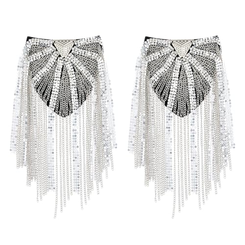 SUPERFINDINGS 2 Stück Strass Quaste Schulter Kristallperlen Epauletten Punk Fransen Schulterabzeichen Dekoration Schulterschmuck Epauletten Für Jacke Blazer Uniform Platin SUPERFINDINGS 2 Stück Strass Quaste Schulter Kristallperlen Epauletten Punk Fransen Schulterabzeichen Dekoration Schulterschmuck Epauletten Für Jacke Blazer Uniform Platin von SUPERFINDINGS