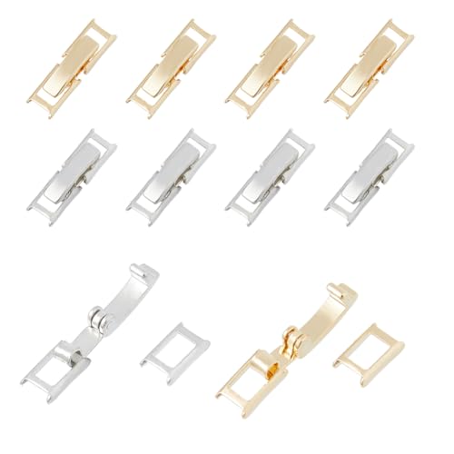 SUPERFINDINGS 20 Stück 2 Farben Messing Falt Über Verschlüsse Gold Silber Armband Halskette Verlängerung Faltverschluss Verlängerung Verschlüsse Uhrenarmband Verschlüsse Schmuckverschlüsse 17mm von SUPERFINDINGS