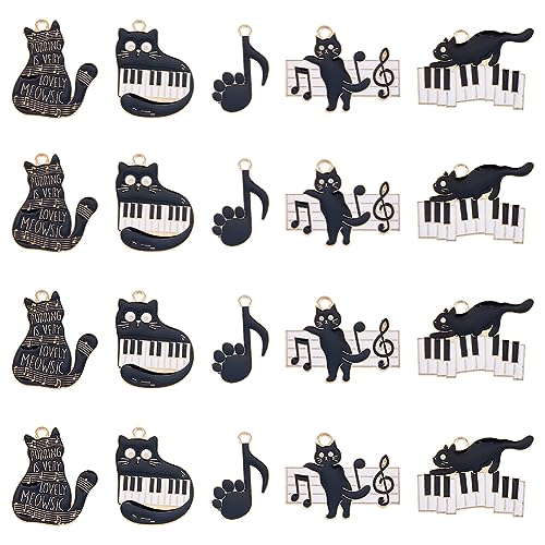 SUPERFINDINGS 20 Stück 5 Stile Musikthema Katzenanhänger Katze Mit Klaviermusiknoten Baumelnde Charms Schwarz Weiße Legierungs Emaille Charms SUPERFINDINGS 20 Stück 5 Stile Musikthema Katzenanhänger Katze Mit Klaviermusiknoten Baumelnde Charms Schwarz Weiße Legierungs Emaille Charms von SUPERFINDINGS
