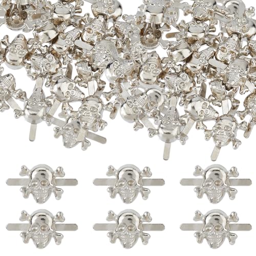 SUPERFINDINGS 20 Stück Totenkopfnieten Legierung Totenkopfverschluss Ghost Brads Dekorative Nieten Für Taschen Gürtel Jacken Hüte Lederhandwerk Ersatzzubehör (Platin) 11.5x22x7mm von SUPERFINDINGS