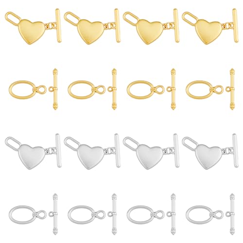 SUPERFINDINGS 24 Sets 4 Stile Legierungs Knebelverschlüsse Ovale Herz OT End Verschlüsse Armbandverschluss Verschlüsse T Bar Verbindungsstücke Verschlüsse Schnalle Für Die Schmuckherstellung von SUPERFINDINGS