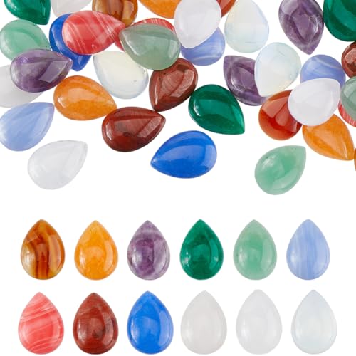 SUPERFINDINGS 24 Stück 12 Farben Tropfenstein Cabochons Natürlicher Edelstein Cabochon Kristallquarz Cabochon Flache Rückseite Kein Loch Gemischte Steine Für Halskette 18x13mm von SUPERFINDINGS