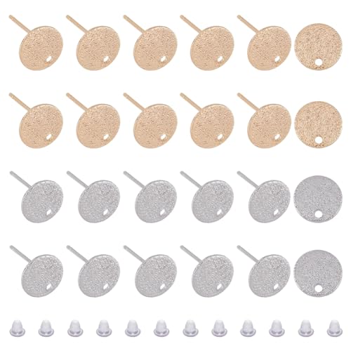 SUPERFINDINGS 24 Stück 2 Farben Gehämmerte Messing Ohrstecker 10mm Flach Rund Ohrstecker Echtes Gold Platiniert Kreisscheibe Ohrstecker Für DIY Ohrringe Bastelzubehör Stift: 0.6mm von SUPERFINDINGS